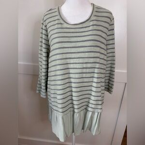 Logo Striped light Green and Gray Women's Top size large